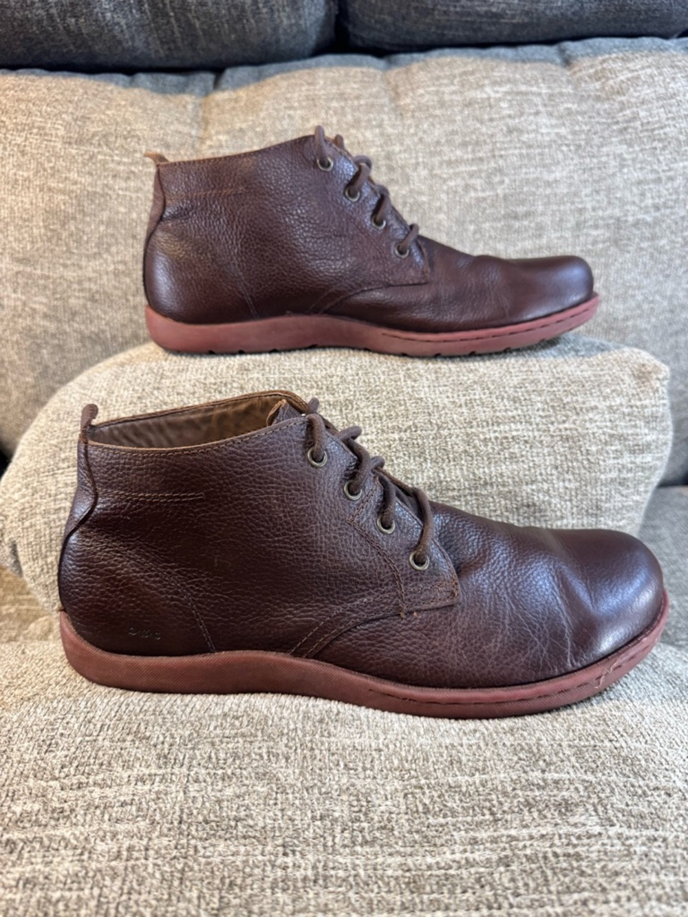 b.o.c. Born Brown Leather Chukka Boots with Red-Brown Sole Size 12